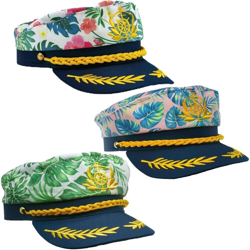 3Pcs Nautical Cotton Embroidered Captain Hats Unisex Dress Up Party